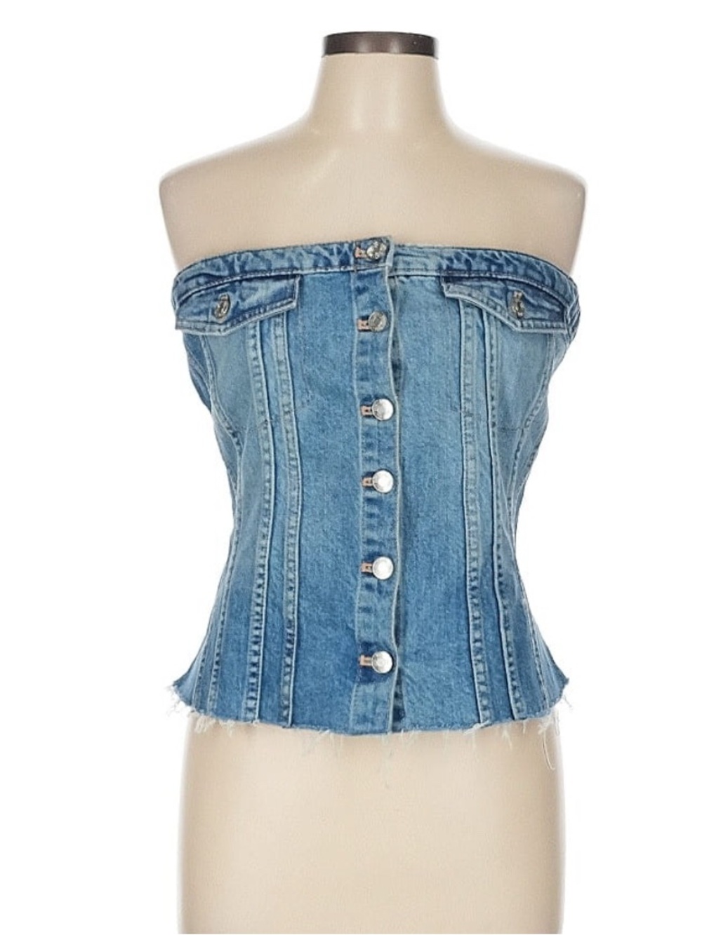 Zara Blue and Cream Textured Denim Waistband Detail